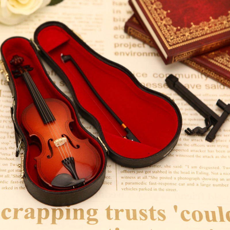 Tiny Violin Figurine Handmade  - Musical Instrument Old 评论和价格
