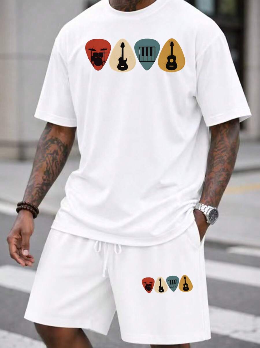 Men S 2 Piece Oversized T-Shir - Musical Instruments 评论和价格