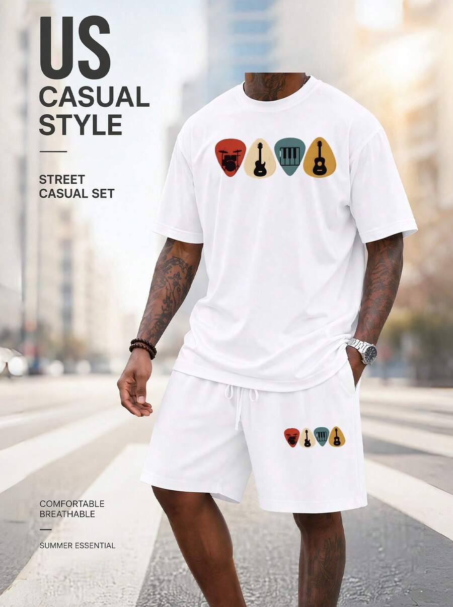 Men S 2 Piece Oversized T-Shir - Musical Instruments 评论和价格