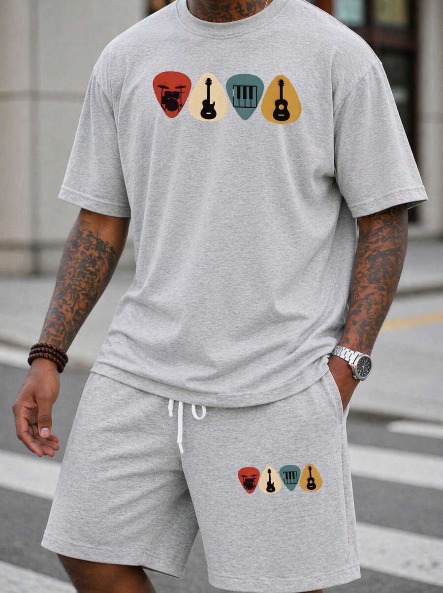 Men S 2 Piece Oversized T-Shir - Musical Instruments 评论和价格
