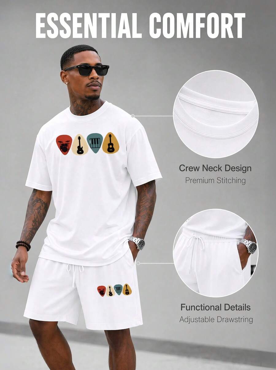 Men S 2 Piece Oversized T-Shir - Musical Instruments 评论和价格